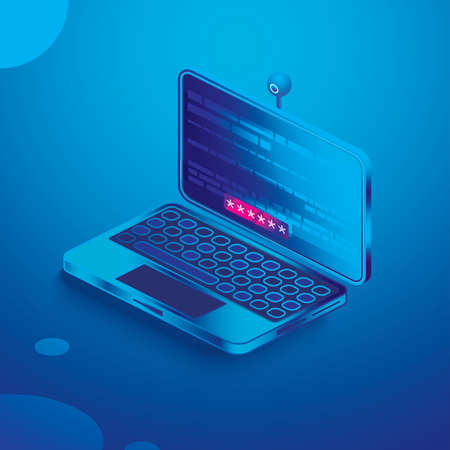 Isometric Laptop in Blue Colors. Vector Illustration. Notebook with Web Camera.のイラスト素材