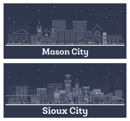 Outline Sioux City and Mason City Iowa Skyline Set with White Buildings.の写真素材