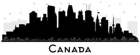 Canada City Skyline Silhouette with Black Buildings Isolated on White. Vector Illustration. Concept with Historic Architecture. Canada Cityscape with Landmarks. Ottawa. Toronto. Montreal. Vancouver.のイラスト素材