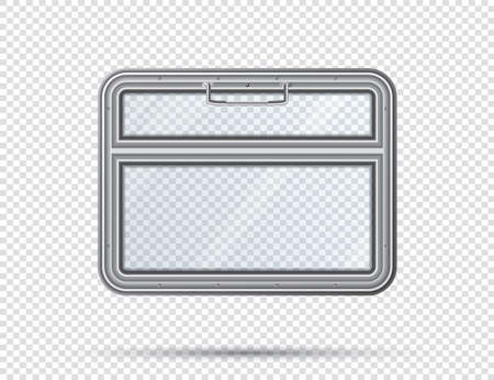 Train Window with Handle Isolated on Checkered Background. Realistic View From Inside of Train. Vector Illustration. Train Element. Travel Design Concept.のイラスト素材