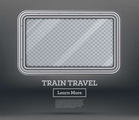 Train Travel. Tourism Concept. Empty Train Window on Gray Background with Checkered Place for Text. View From Inside of Train. Vector Illustration. Train Element.のイラスト素材