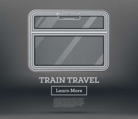 Train Travel. Tourism Concept. Empty Train Window with Handle on Gray Background. View From Inside of Train. Vector Illustration. Train Element.のイラスト素材