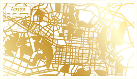Ansan South Korea City Map in Retro Style in Golden Color. Outline Map. Vector Illustration.のイラスト素材