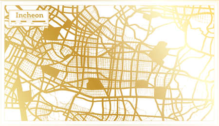 Incheon South Korea City Map in Retro Style in Golden Color. Outline Map. Vector Illustration.のイラスト素材