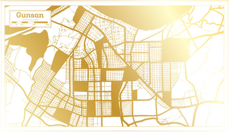 Gunsan South Korea City Map in Retro Style in Golden Color. Outline Map. Vector Illustration.のイラスト素材