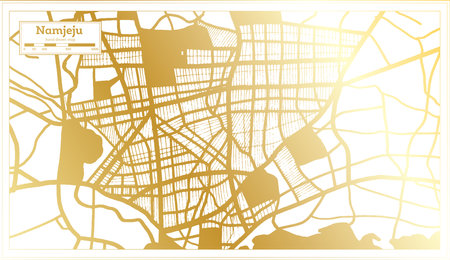 Namjeju South Korea City Map in Retro Style in Golden Color. Outline Map. Vector Illustration.のイラスト素材