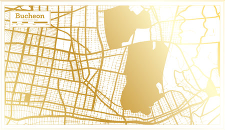 Bucheon South Korea City Map in Retro Style in Golden Color. Outline Map. Vector Illustration.のイラスト素材
