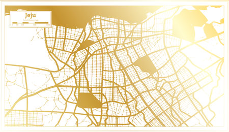 Jeju South Korea City Map in Retro Style in Golden Color. Outline Map. Vector Illustration.のイラスト素材