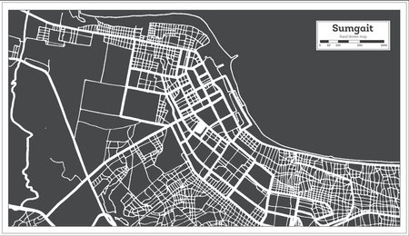 Sumgait Azerbaijan City Map in Black and White Color in Retro Style. Outline Map. Vector Illustration.のイラスト素材
