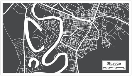 Shirvan Azerbaijan City Map in Black and White Color in Retro Style. Outline Map. Vector Illustration.のイラスト素材