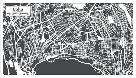 Baku Azerbaijan City Map in Black and White Color in Retro Style. Outline Map. Vector Illustration.のイラスト素材