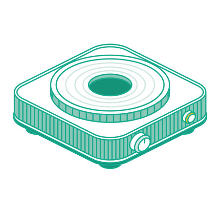 Isometric Electric Stove Isolated on White Background. Vector Illustration. Outline Portable Single Burner Electric Stove.のイラスト素材