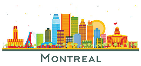 Montreal Canada City Skyline with Color Buildings Isolated on White. Vector Illustration. Business Travel and Tourism Concept with Historic Architecture. Montreal Cityscape with Landmarks.のイラスト素材