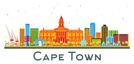 Cape Town South Africa City Skyline with Color Buildings Isolated on White. Vector Illustration. Business Travel and Tourism Concept with Historic Architecture. Cape Town Cityscape with Landmarks.のイラスト素材