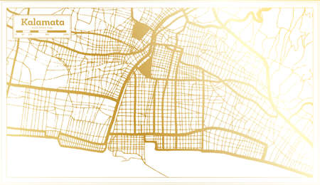 Kalamata Greece City Map in Retro Style in Golden Color. Outline Map. Vector Illustration.のイラスト素材