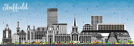 Sheffield UK City Skyline with Color Buildings and Blue Sky. Vector Illustration. Sheffield South Yorkshire Cityscape with Landmarks. Business Travel and Tourism Concept with Historic Architecture.のイラスト素材