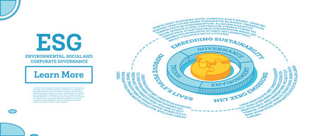 ESG Concept of Environmental, Social and Governance. Vector Illustration. Sustainable Development. Isometric Outline Concept. Blue Color.のイラスト素材