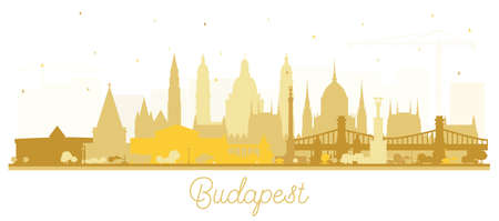 Budapest Hungary City Skyline Silhouette with Golden Buildings Isolated on White. Vector Illustration. Business Travel and Tourism Concept with Historic Architecture. Budapest Cityscape with Landmarks.のイラスト素材