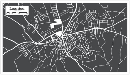 Loznica Serbia City Map in Black and White Color in Retro Style. Outline Map. Vector Illustration.のイラスト素材