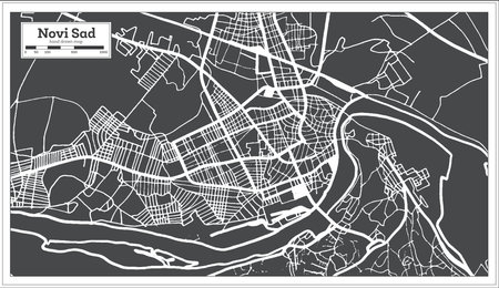Novi Sad Serbia City Map in Black and White Color in Retro Style. Outline Map. Vector Illustration.のイラスト素材