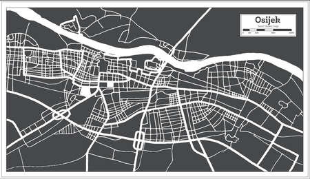 Osijek Croatia City Map in Black and White Color in Retro Style. Outline Map. Vector Illustration.のイラスト素材