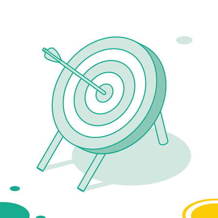 Target with Arrow Standing on a Tripod. Outline Isometric Concept. Vector Illustration. Archery Target.のイラスト素材