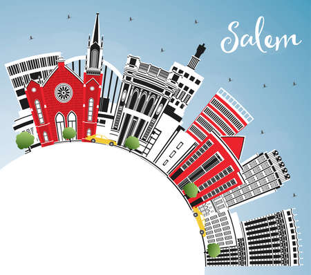 Salem Oregon City Skyline with Color Buildings, Blue Sky and Copy Space. Vector Illustration. Salem USA Cityscape with Landmarks. Business Travel and Tourism Concept with Modern Architecture.のイラスト素材