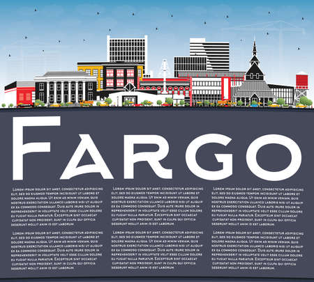 Fargo North Dakota City Skyline with Color Buildings, Blue Sky and Copy Space. Vector Illustration. Fargo USA Cityscape with Landmarks. Business Travel and Tourism Concept with Modern Architecture.のイラスト素材
