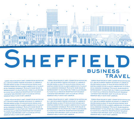 Outline Sheffield UK City Skyline with Blue Buildings and Copy Space. Vector Illustration. Sheffield South Yorkshire Cityscape with Landmarks. Business Travel and Tourism Concept with Historic Architecture.のイラスト素材