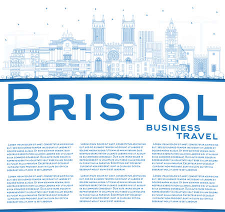 Outline Bristol UK City Skyline with Blue Buildings and Copy Space. Vector Illustration. Bristol England Cityscape with Landmarks. Business Travel and Tourism Concept with Historic Architecture.のイラスト素材