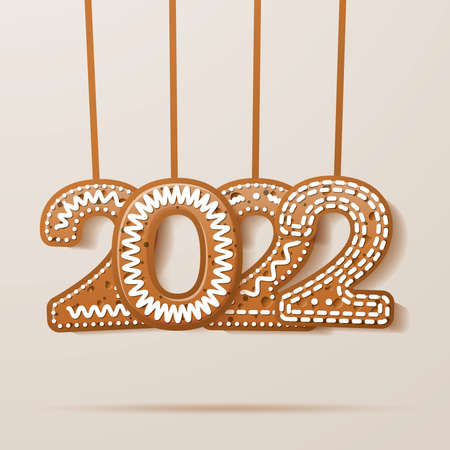 2022 Greeting Card with Glazed Text in Cookie Style. Gingerbread Numbers. Vector Illustration.のイラスト素材