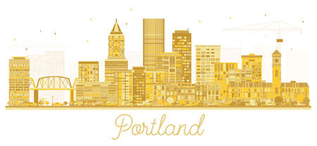 Portland Oregon City Skyline with Golden Buildings Isolated on White. Vector Illustration. Business Travel and Tourism Concept with Modern Architecture. Portland Cityscape with Landmarks.のイラスト素材