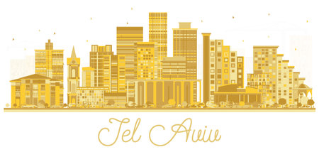Tel Aviv Israel City Skyline with Golden Buildings Isolated on White. Vector Illustration. Business Travel and Tourism Concept with Modern Architecture. Tel Aviv Cityscape with Landmarks.のイラスト素材