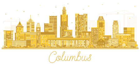 Columbus Ohio City Skyline with Golden Buildings Isolated on White. Vector Illustration. Business Travel and Tourism Concept with Modern Architecture. Columbus USA Cityscape with Landmarks.のイラスト素材