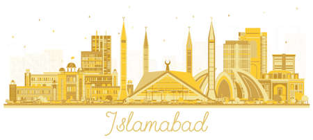 Islamabad Pakistan City Skyline with Golden Buildings Isolated on White. Vector Illustration. Travel and Tourism Concept with Historic Architecture. Islamabad Cityscape with Landmarks.のイラスト素材