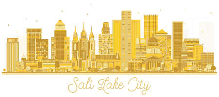 Salt Lake City Utah City Skyline with Golden Buildings Isolated on White. Vector Illustration. Travel and Tourism Concept with Historic Architecture. Salt Lake City USA cityscape with Landmarks.のイラスト素材
