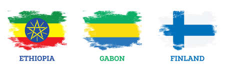 Gabon, Finland and Ethiopia Flag Set with Brush Strokes. Independence Day.の写真素材