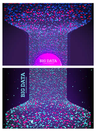 Big Data Concept. Abstract Background Set. Wave of Dots and Weave Lines. Network Connection Structure.の写真素材