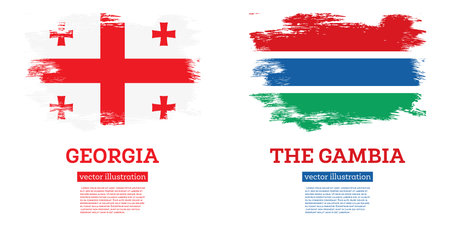 The Gambia and Georgia Flag Set with Brush Strokes. Independence Day.の写真素材