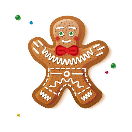 Gingerbread Man Isolated on White. Christmas Cookie. Vector Illustration.のイラスト素材