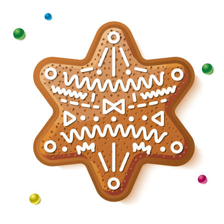 Gingerbread Star Isolated on White. Christmas Cookie. Vector Illustration.のイラスト素材
