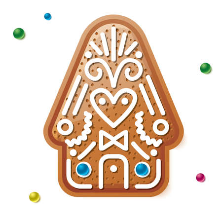 Christmas Gingerbread House Icon. Vector Illustration. Traditional Christmas Cookie Isolated on White Background.のイラスト素材