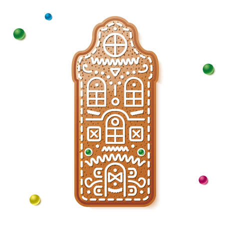 Christmas Gingerbread House Icon. Vector Illustration. Traditional Christmas Cookie Isolated on White Background.のイラスト素材