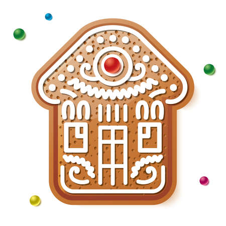 Christmas Gingerbread House Icon. Vector Illustration. Traditional Christmas Cookie Isolated on White Background.のイラスト素材