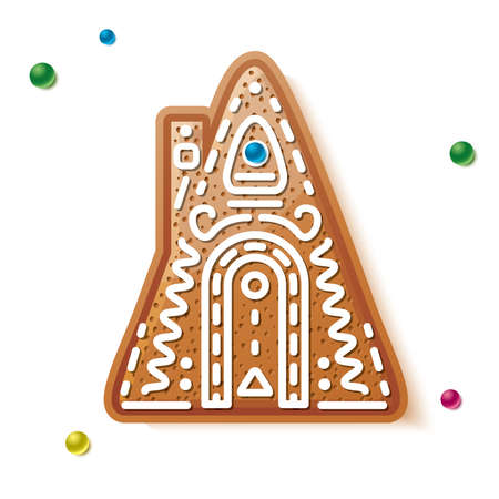 Christmas Gingerbread House Icon. Vector Illustration. Traditional Christmas Cookie Isolated on White Background.のイラスト素材