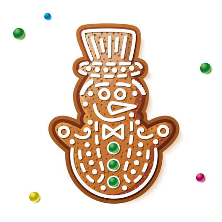 Gingerbread Snowman Isolated on White. Christmas Cookie. Vector Illustration.のイラスト素材