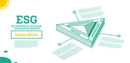 ESG Concept of Environmental, Social and Governance. Vector Illustration. Sustainable Development. Isometric Outline Concept. Green Color.のイラスト素材