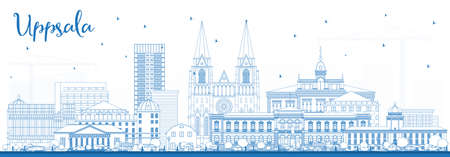 Outline Uppsala Sweden City Skyline with Blue Buildings. Vector Illustration. Uppsala Cityscape with Landmarks. Business Travel and Tourism Concept with Historic Architecture.のイラスト素材