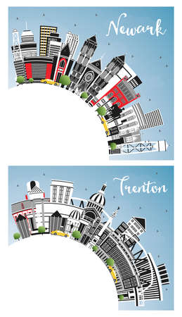 Trenton and Newark New Jersey City Skyline Set with Color Buildings, Blue Sky and Copy Space. Cityscape with Landmarks. Travel and Tourism Concept with Modern Architecture.の写真素材