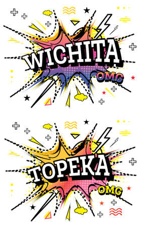 Topeka and Wichita Comic Text Set in Pop Art Style Isolated on White Background.の写真素材